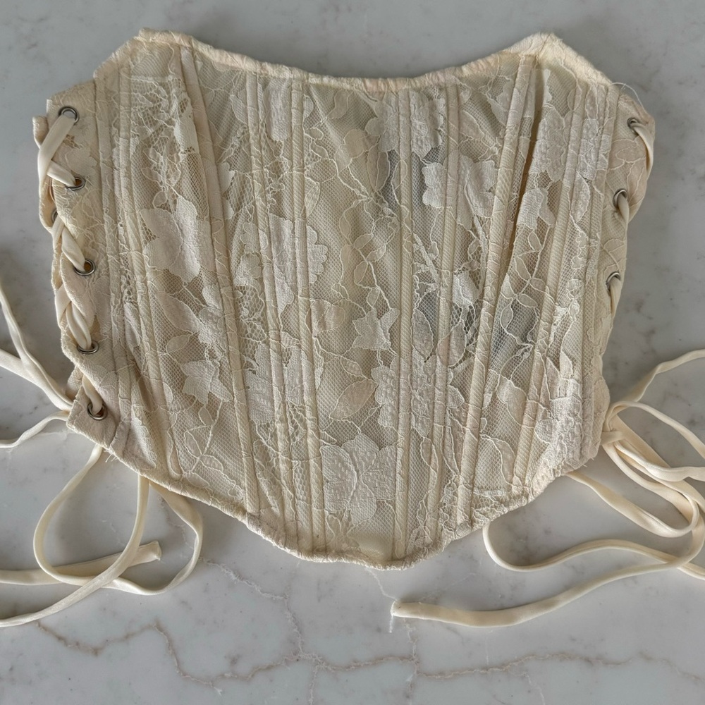 Windsor Cream Crop Top with Lace Detailing